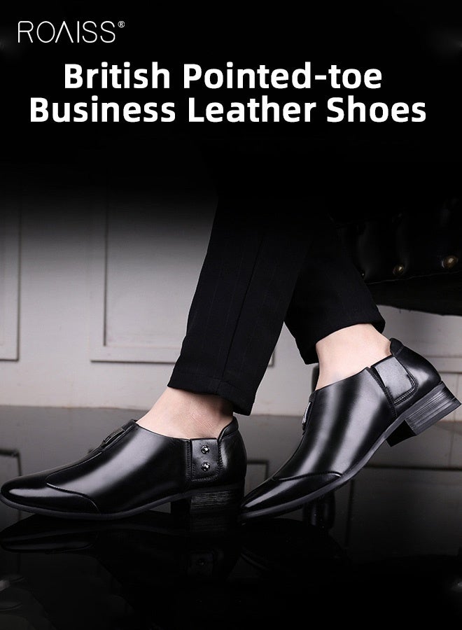 رويس حذاء رجالي جلدي مدبب من الأمام، سهل الارتداء، مناسب للارتداء اليومي، مريح، يسمح بالتهوية، متين، مثالي للارتداء في العمل أو المناسبات غير الرسمية، ومناسب تمامًا لحفلات الزفاف والمناسبات الخاصة، أسود اللون - Image 2